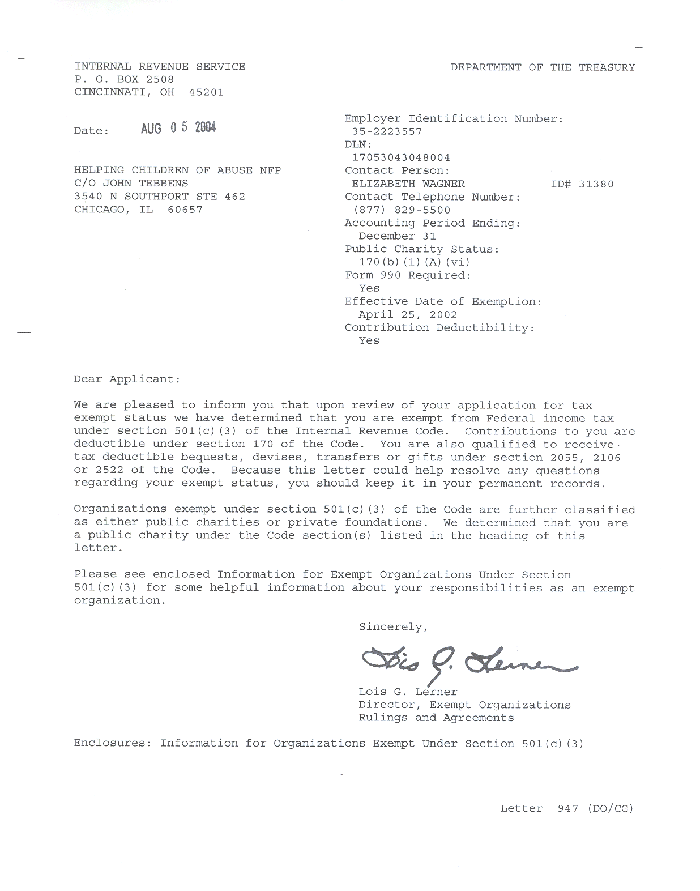 501c3 Status Determination Letter